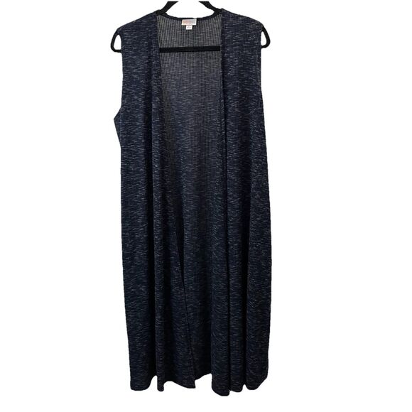 Lularoe Joy Vest Open Duster Size L Navy Blue Gray Side Slits Boho Sleeveless - Picture 1 of 10